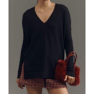 Maeve Anthropologie Womens Black V-Neck Long Sleeve Sweater Size XS